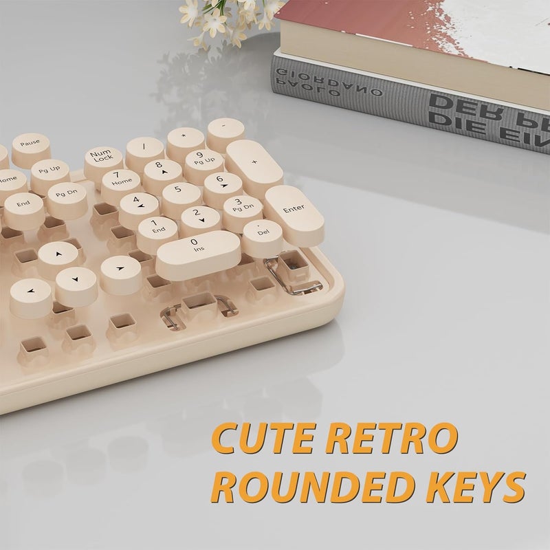 Kootop Wireless Keyboard, Cute Colorful 104 Keys Typewriter Retro Round Keycaps Keyboard for PC Laptop,Desktop,Windows, Home and Office Keyboards, s500 coffee - Image 2